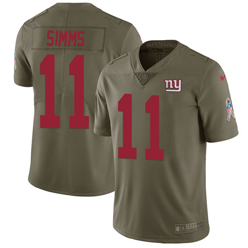 Nike Giants #11 Phil Simms Olive Men's Stitched NFL Limited Salute to Service Jersey - Click Image to Close